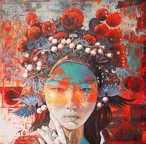 Oil Painting Pop Cultures Asia by Jerome Peschard Aka Skullface JP arts